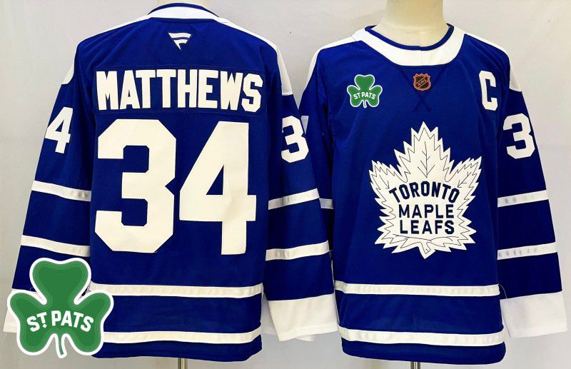 Men Toronto Maple Leafs #34 Matthews Blue Fanatics 2025 NHL Jersey style 4